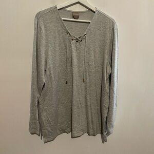 Chicos LACE UP LS TUNIC TOP LS FASHION KINT LIGHT HEATHER GRAY SIZE:3